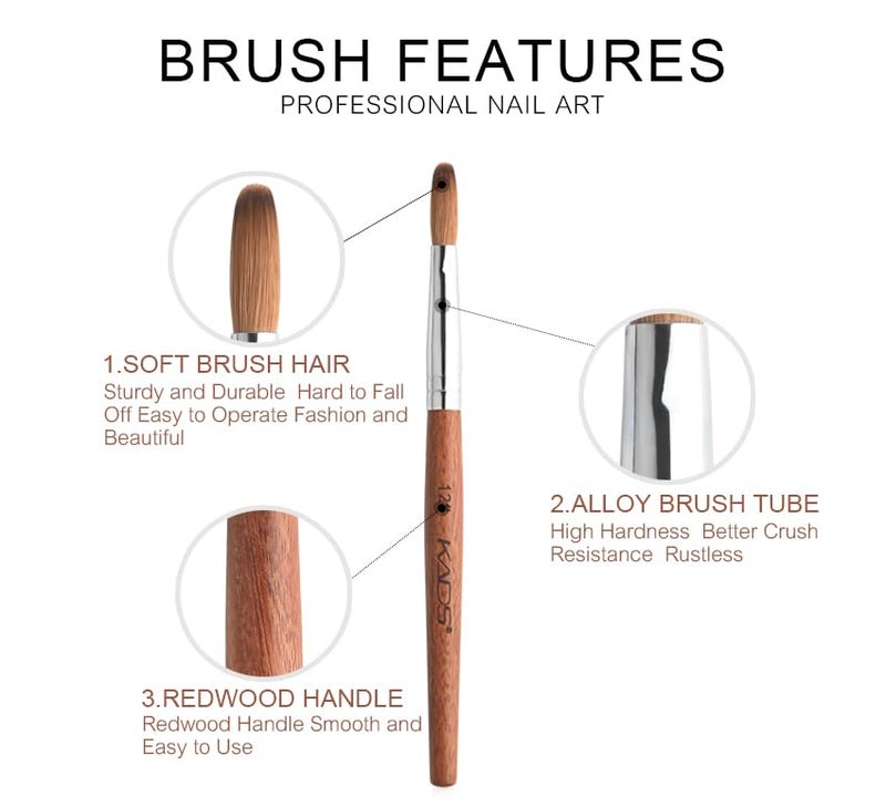 Rolabling Nail Brush Kolinsky Sable Acrylic Nail Art Brush Professional Red Wooden Nail Brush (12#) - Image 4